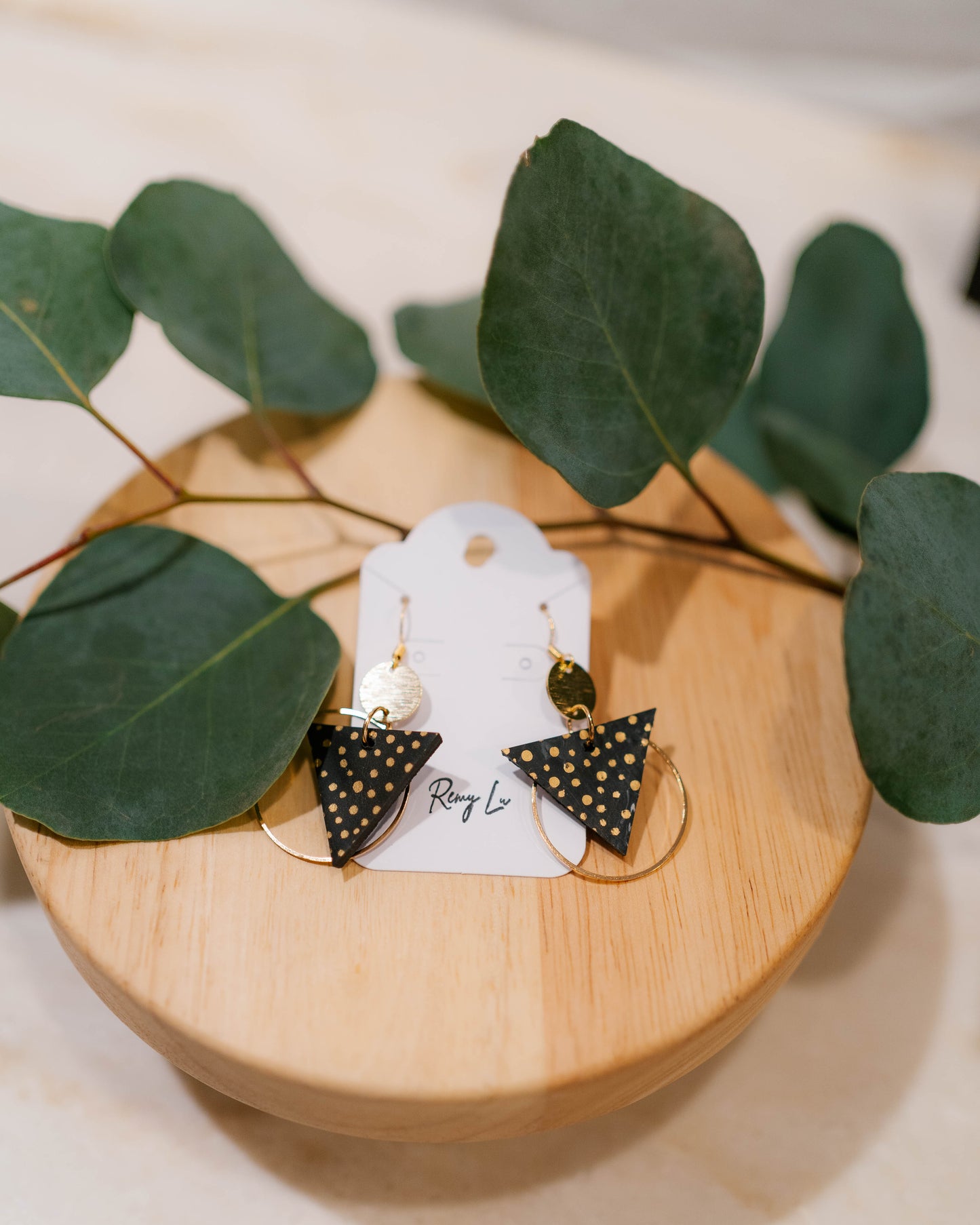 THE LOLO | clay triangles paired with round metals + polkadots