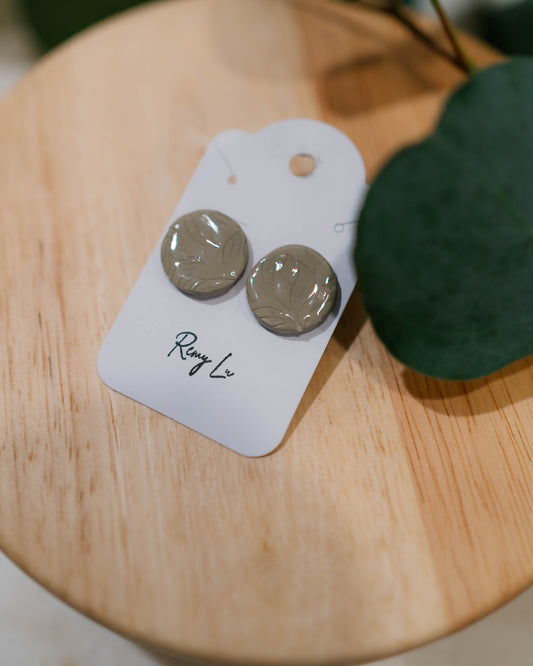 THE LUCA | round sage green studs with leafy imprints