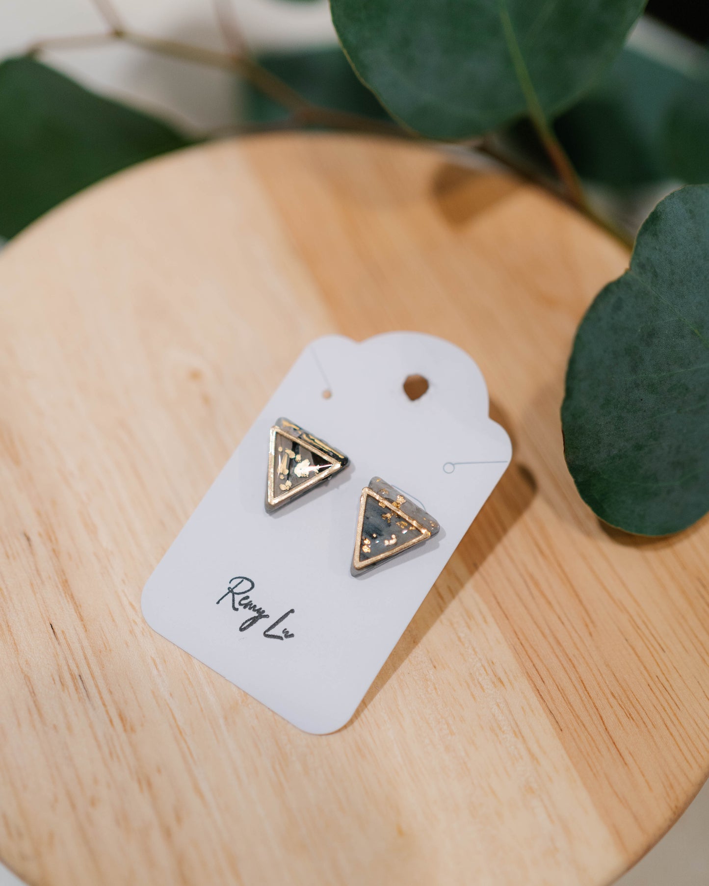 THE REMY | double triangle clay studs with gold leaf