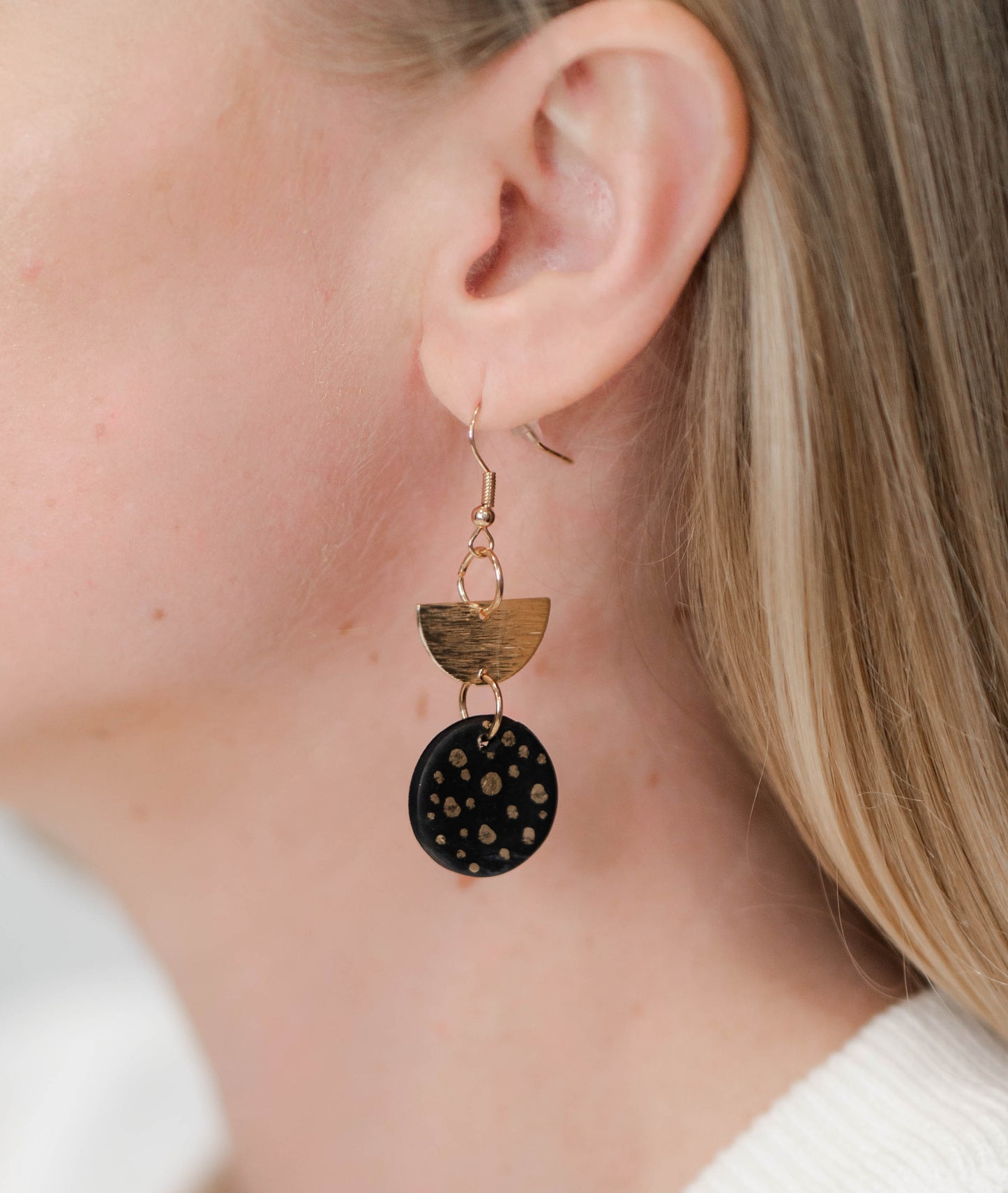 THE EVA | semi-circle metals + circular clay with gold polkadots